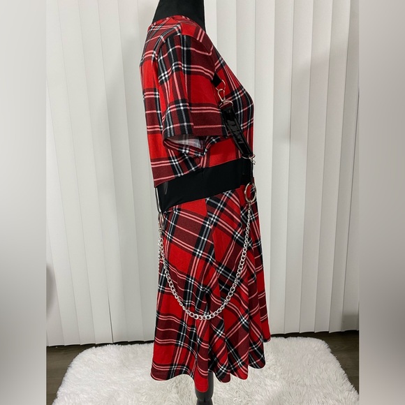 💔SOLD💔DEVIL FASHION Rock Plaid Fit And Flare Dress Sheer Mesh Bondage Straps - Picture 10 of 15